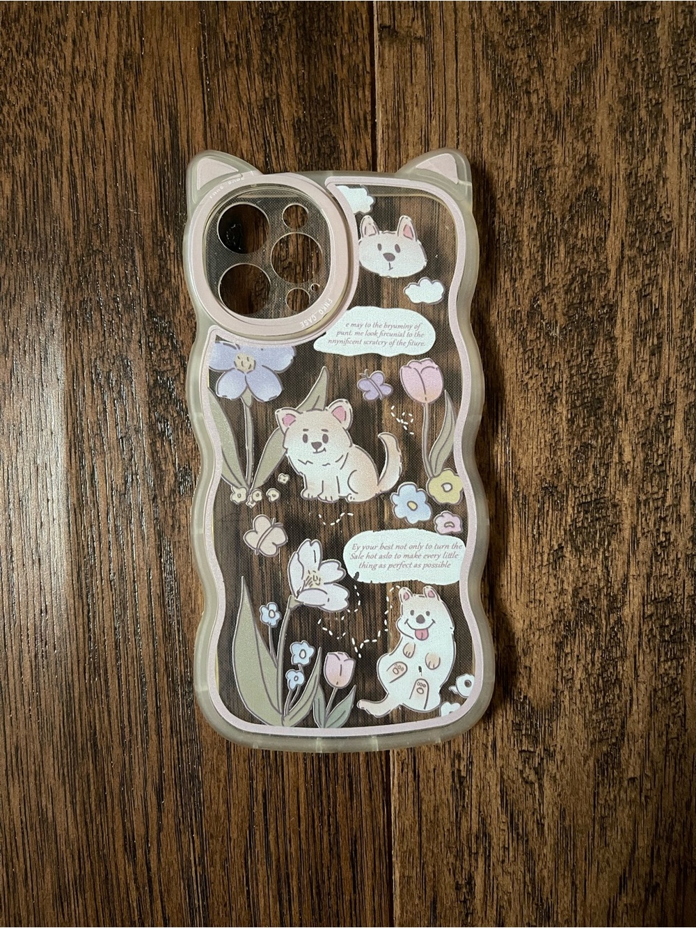 Cat Ears With Dog & Floral Design Phone Case - IPhone 12 Pro Max